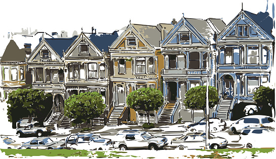Vector illustration of San Francisco' street. Each color is placed on a single level. You can easily change the colors or change details according to your needs.