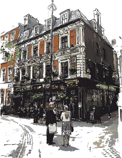 english pub vector illustration of English pub in watercolor style. Each color is placed on a single level. You can easily change the colors or change details according to your needs. london england illustrations stock illustrations