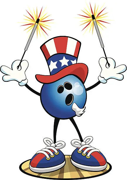 Vector illustration of Bowling Ball Character  July 4th Uncle Sam