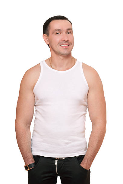 istock Smiling man in a white t-shirt 183940586