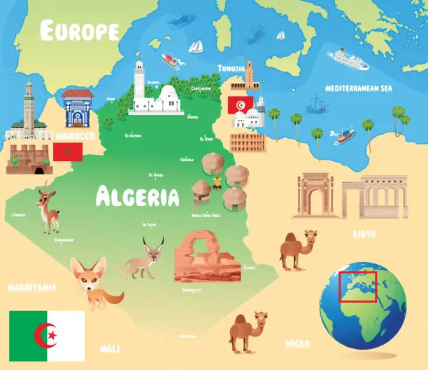 Vector illustration of Algeria Cartoon Map