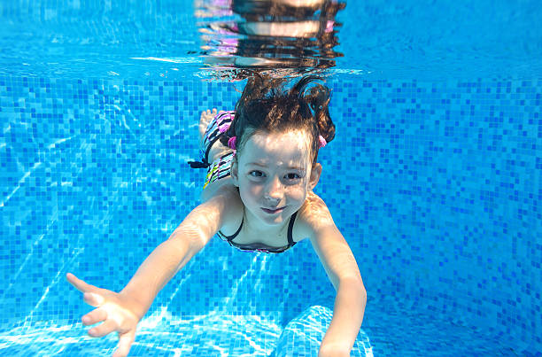 istock Happy active child swims underwater in pool 183941891