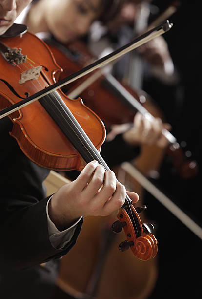 musica classica. violinists in concerto - orchestra foto e immagini stock