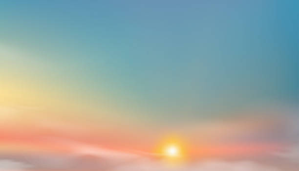 Sky Blue Background,Horizon Clear Sky and Cloud over Beach,Vector beautiful nature landscape pastel pink,yellow sunrise on Spring,Banner Summer orange sunset sky by the sea in evening Sky Blue Background,Horizon Clear Sky and Cloud over Beach,Vector beautiful nature landscape pastel pink,yellow sunrise on Spring,Banner Summer orange sunset sky by the sea in evening cirrus sunrise cloud sky stock illustrations