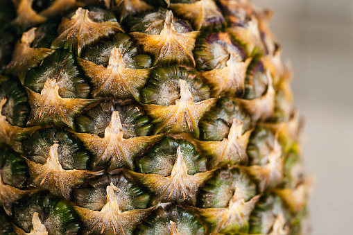 Close-up of pineapple peel, natural tropical food background.