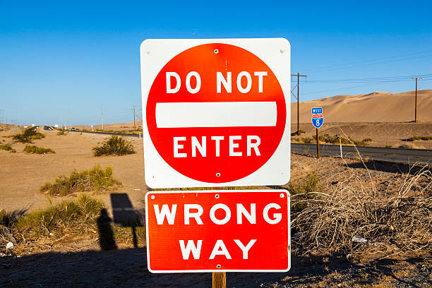red do not enter Sign at the highway with blue sky