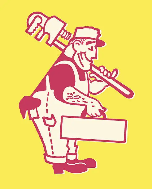 Vector illustration of Plumber with Large Wrench