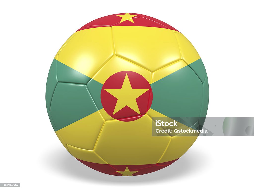 Football/soccer ball with a Grenada flag. A concept graphic depicting a football/soccer ball with a Grenada flag. Rendered against a white background with a soft shadow and reflection. Competition Stock Photo