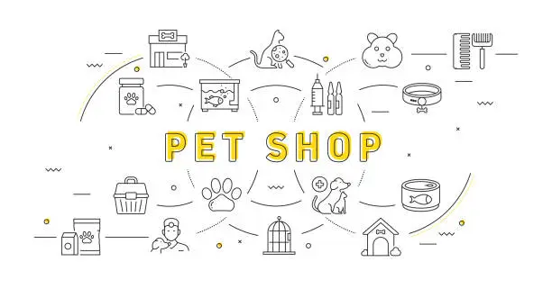 Vector illustration of PET SHOP Related Line Style Banner Design for Web Page, Headline, Brochure, Annual Report and Book Cover