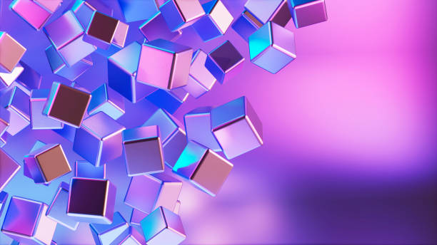 istock Space with many floating metal cubes, 3D rendering of virtual and near-future concepts 1839521126
