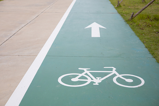 Blue bicycle lane  in public park