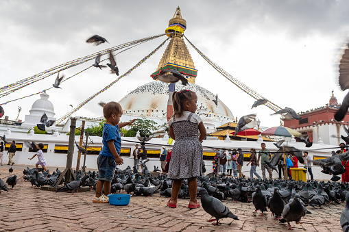 kathmandu, nepal. 15th august, 2023: views of boudhanath stupa, the most spritually place in kathmandu city