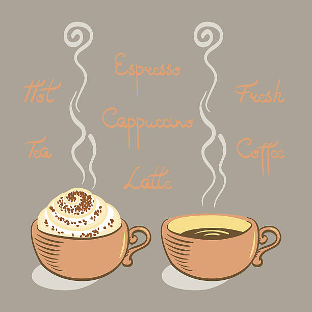 ilustrações de stock, clip art, desenhos animados e ícones de vapor copo de café e cappuccino (ilustração vetorial) - steam black coffee heat drink