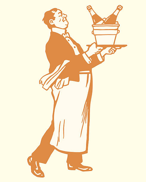 웨이터 샴페인 얼음 - waiter butler champagne tray stock illustrations