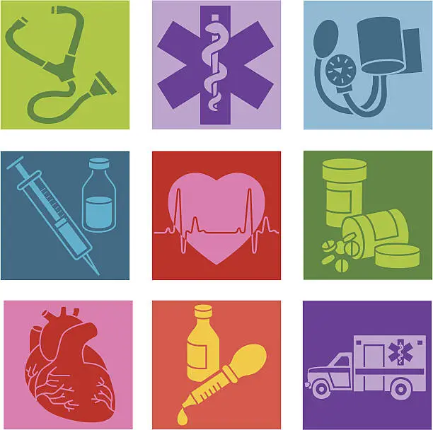 Vector illustration of heart attack theme icons