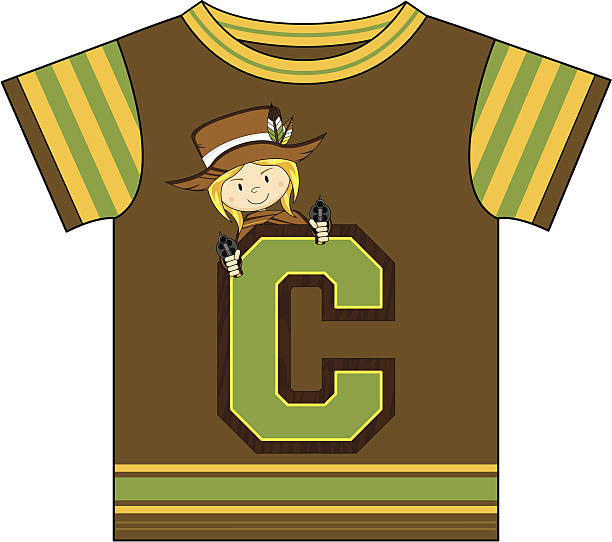 Cowgirl Design T-Shirt Cute Wild West Cowgirl Design Kids Short Sleeved T-Shirt. girl with cowboy hat stock illustrations