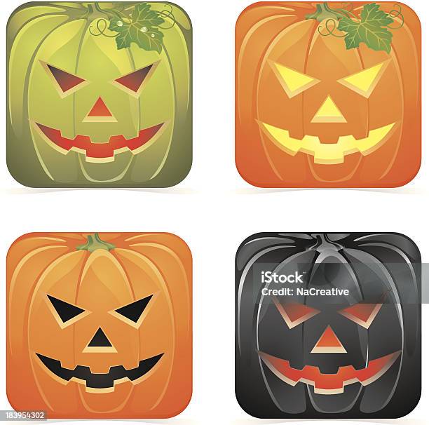 Vetores de Ícones De Aplicativo Conjunto De Vetor De Abóbora De Halloween e mais imagens de Aplicação móvel