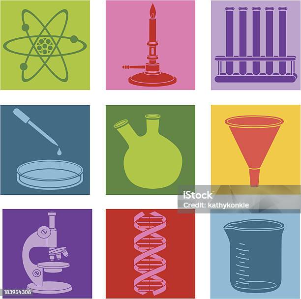 Wissenschaftliche Forschung Symbole Stock Vektor Art und mehr Bilder von Atom - Atom, Becherglas, Bunsenbrenner