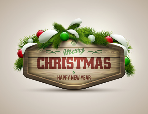 Vector realistic illustration of wooden christmas message board. 