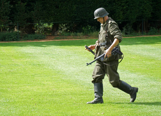 19 October 2008, Kiev, Ukraine.Demonstration of fights, historical reconstruction of a combat II. world War.Wehrmacht - german army soldiers and machinery.Soviet soldiers.