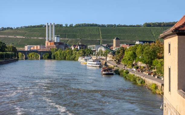 Riparian scenery in Wuerzburg, a city in the Franconia region of Bavaria in Germany