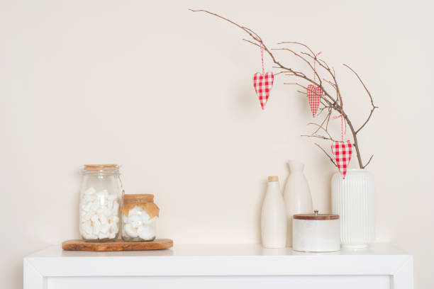 istock Glass jars, ceramic bottles and containers with Valentine day decorations on kitchen counter 1839574741