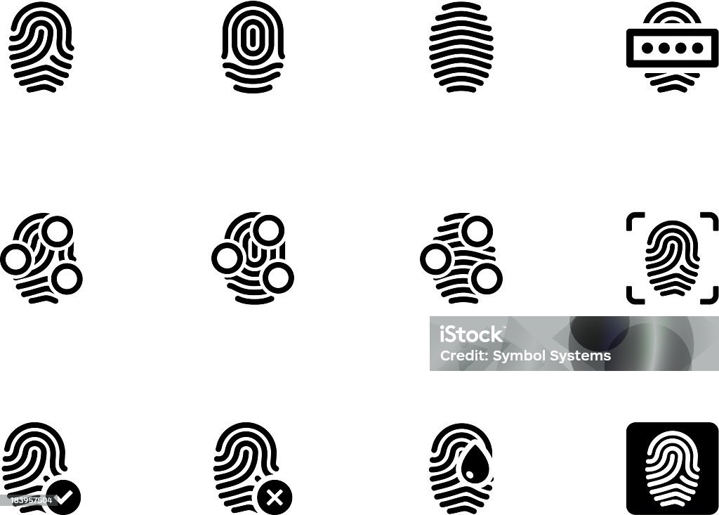 Icônes d'empreintes digitales sur fond blanc. - clipart vectoriel de Affichage digital libre de droits