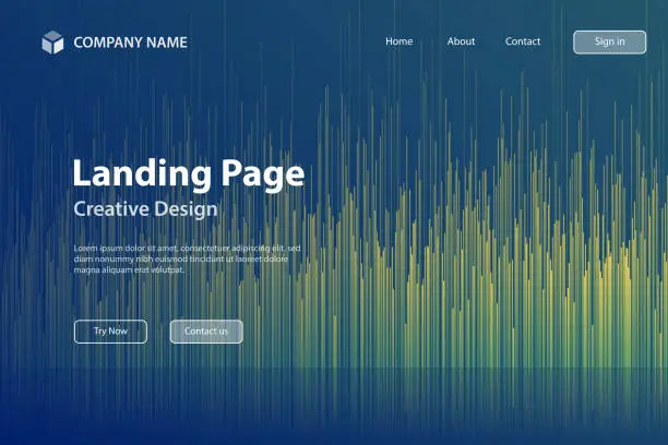 Vector illustration of Landing page Template - Abstract background with vertical lines and Green gradient