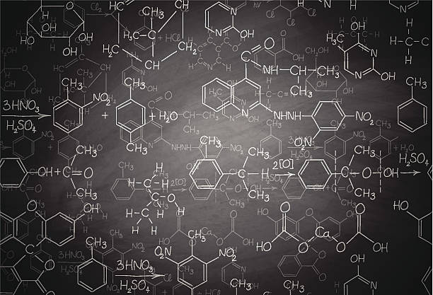 illustrazioni stock, clip art, cartoni animati e icone di tendenza di chimica lavagna - chemistry molecular structure molecule formula