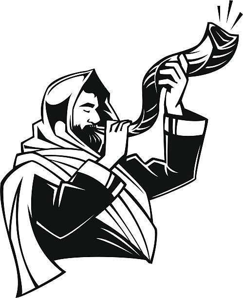blowing a shofar man blowing a shofar yom kippur stock illustrations