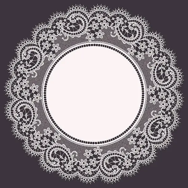 Vector illustration of White Lace Doily. Floral Pattern. Gray Background.