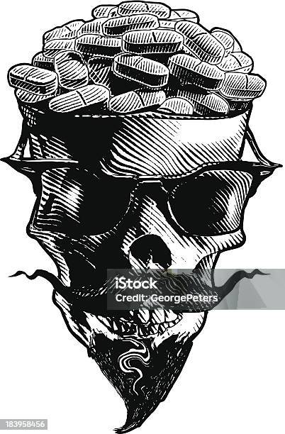 Ilustración de Cráneo Equipada Con Muy Adictas Analgésico y más Vectores Libres de Derechos de Adicción - Adicción, Adicto, Analgésico