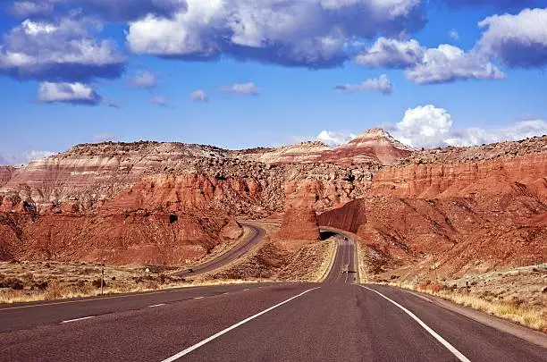 Welcome in Utah, U.S.A. Utah Highway I-70. Utah Badrocks Landscape.