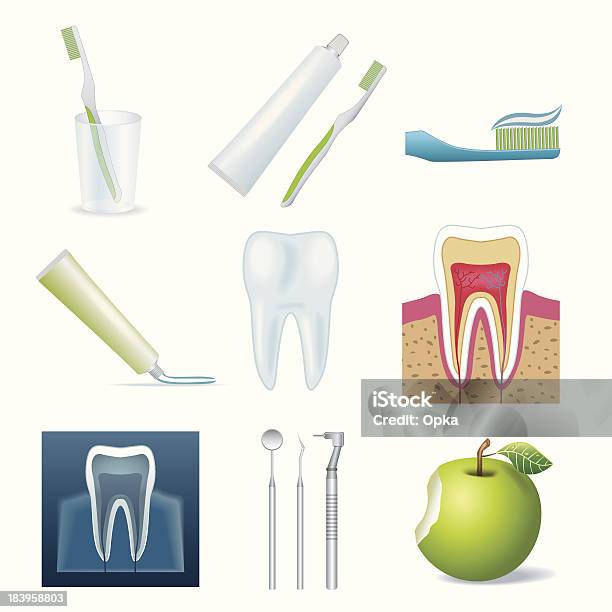 Set Di Icone Dentale - Immagini vettoriali stock e altre immagini di Ambulatorio dentistico - Ambulatorio dentistico, Anatomia umana, Apparecchiatura odontoiatrica