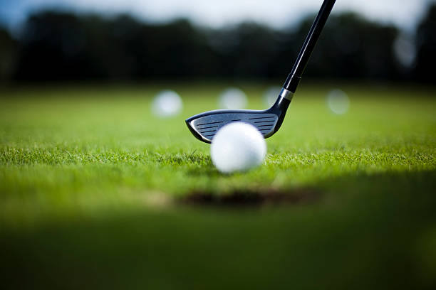 istock Golf ball on green meadow, driver 183961302