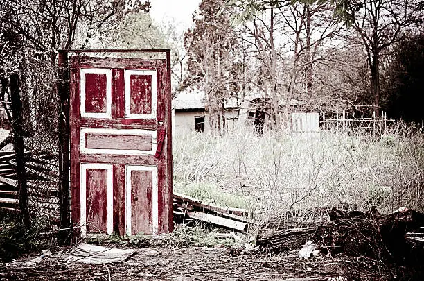 The strange old door standing among the remains