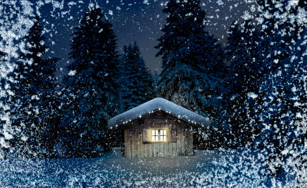 istock Snow-covered wooden cabin in winter 1839620298
