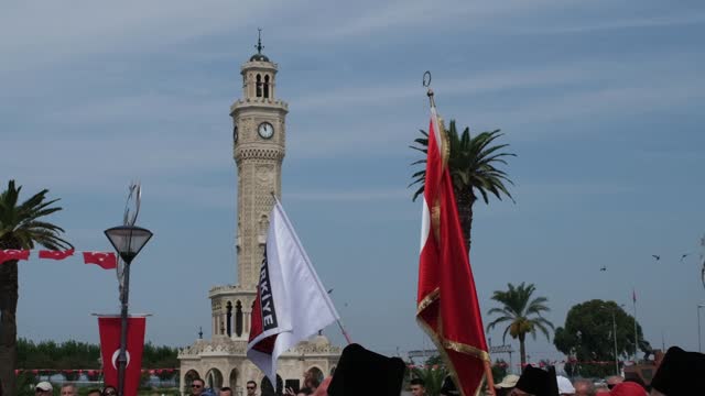 Izmir Clock Tower and Turkish Flag on Liberation Day