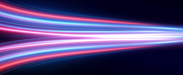 istock Neon red and blue speed lines. Speed ​​of acceleration and movement. Light trails, motion blur effect. Night illumination in blue and red. 1839680989