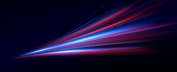 istock Neon red and blue speed lines. Speed ​​of acceleration and movement. Light trails, motion blur effect. Night illumination in blue and red. 1839681007