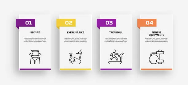 Vector illustration of Fitness and Workout Related Process Infographic Template. Process Timeline Chart. Workflow Layout with Linear Icons