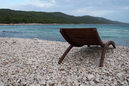 Deck Chair on the Beautiful Beach of Dugi Otok Island, Dalmatia, Croatia
