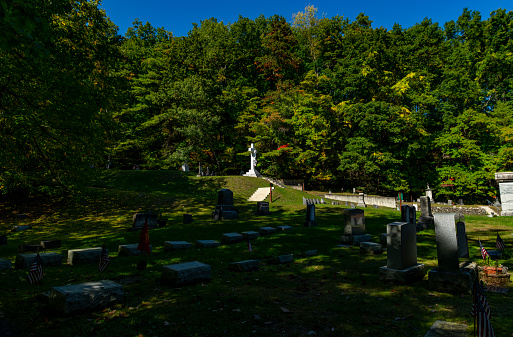 Shelter Island, NY, USA, 8.6.23 - The famous Nicoll's family cemetery in Mashomack Nature Preserve.