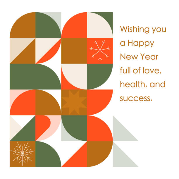 ilustrações de stock, clip art, desenhos animados e ícones de an abstract vector illustration for the 2025 new year greetings celebration that can be shared on social media. this design follows the bauhaus style and consists of geometric shapes forming the numbers. - reveillon influencers