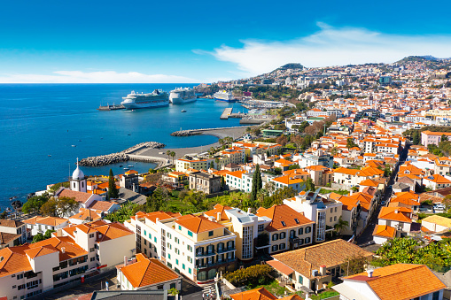 Panoramic view of the capital of Madeira island Funchal, Portugal. High quality photo