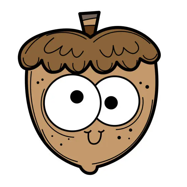 Vector illustration of Funny acorn oak nut seed cartoon illustration