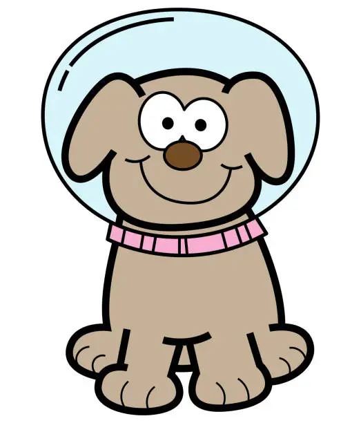 Vector illustration of Funny dog with astronaut helmet cartoon illustration