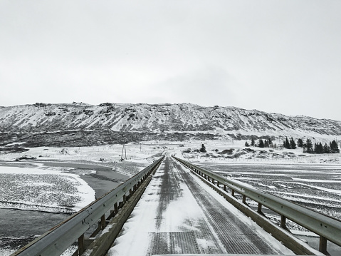 empty iced road in iceland