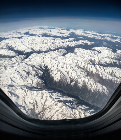 aerial view of snowcapped mountain