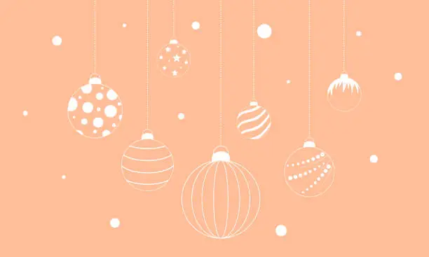 Vector illustration of Christmas background in trending color trend 2024 peach fuzz. Christmas decoration for greeting card, poster, banner, advertising.